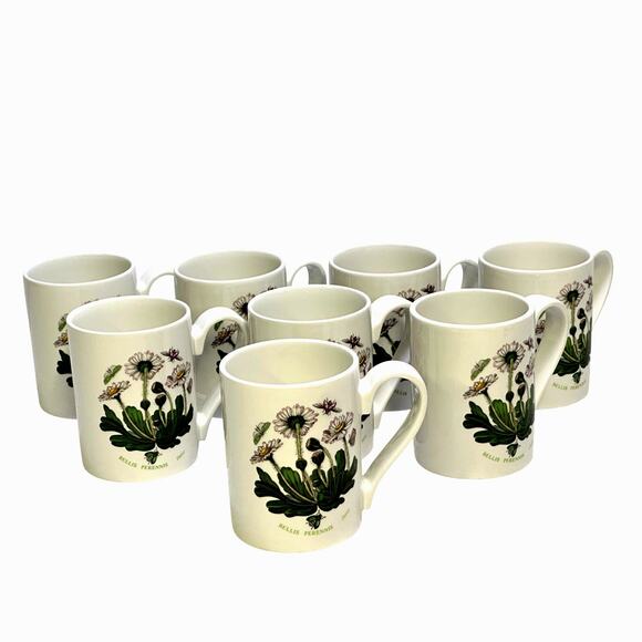 Portmeirion Vintage Botanic Garden England 'Daisy' Back Strap Handle Mug Set 8 - Picture 1 of 7